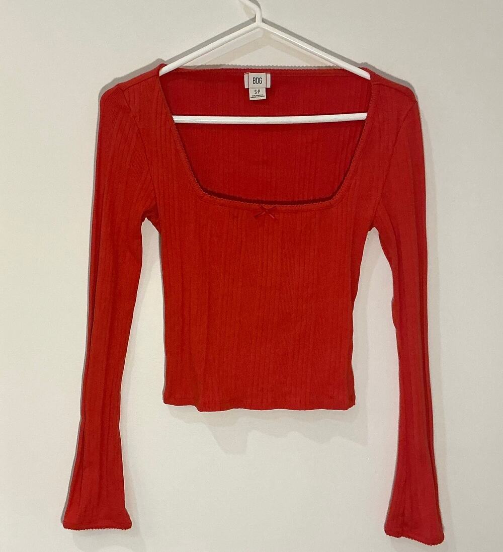 Urban Outfitters BDG Red Ribbed Square Neck Long Sleeve Top Y2K Coquette S